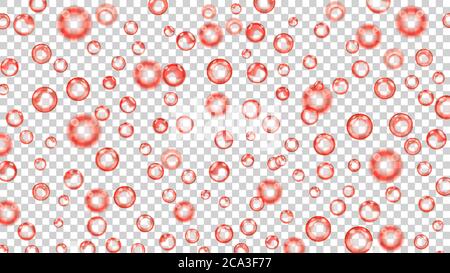 Translucent bubbles or water drops of different sizes in red colors on transparent background. Transparency only in vector format Stock Vector
