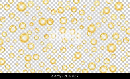 Translucent bubbles or water drops of different sizes in yellow colors on transparent background. Transparency only in vector format Stock Vector