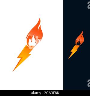 Bolt with fire logo design illustration.Thunder with flame icon Stock Vector