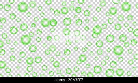 Translucent bubbles or water drops of different sizes in green colors on transparent background. Transparency only in vector format Stock Vector