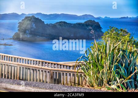 Amazing aerial view of Coromandel islands from Cathedral Cove trail. Stock Photo