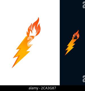 Bolt with fire logo design illustration.Thunder with flame icon Stock Vector