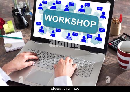 Workshop concept shown on a laptop screen Stock Photo