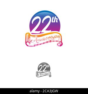 22 years anniversary logo template isolated on white, black and white stamp 22th anniversary icon label with ribbon Stock Vector