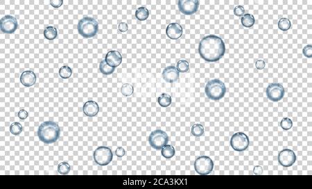 Translucent bubbles or water drops of different sizes in gray colors on transparent background. Transparency only in vector format Stock Vector