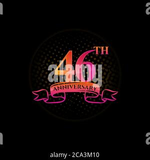 Celebrating the 46th anniversary logo, with gold rings and gradation ribbons isolated on a black background. Stock Vector