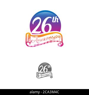 26 years anniversary logo template isolated on white, black and white stamp 26th anniversary icon label with ribbon Stock Vector