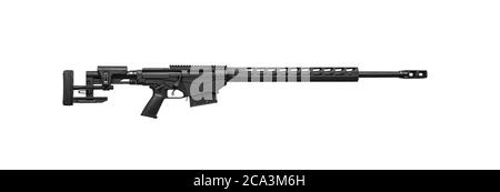 Modern sniper rifle without telescopic sight isolate on white background. Weapons for the army, police and special forces. Long range shooting. Stock Photo