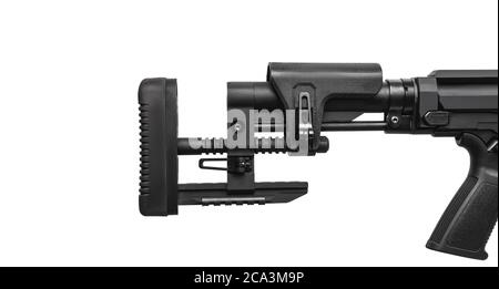 Modern sniper rifle without telescopic sight isolate on white background. Weapons for the army, police and special forces. Long range shooting. Stock Photo