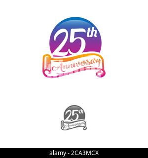 25 years anniversary logo template isolated on white, black and white stamp 25th anniversary icon label with ribbon Stock Vector