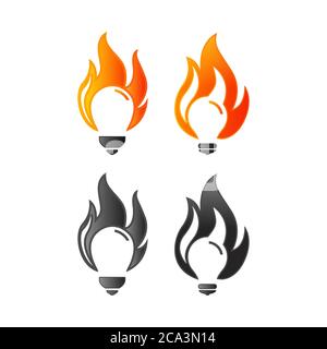 Fire lamp set of idea abstract vector and logo design or template hot business icon of company identity symbol concept Stock Vector