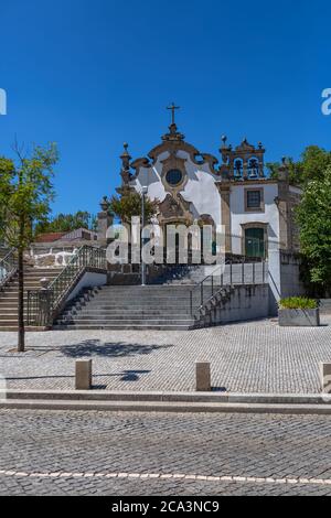 Viseu / Portugal - 07/31/2020 :Exterior view of the Church of Nossa Senhora da Conceicao, a rococo icon from the 18th century