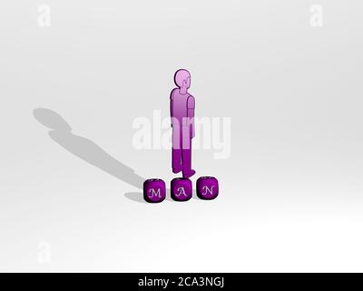 3D illustration of man graphics and text made by metallic dice letters for the related meanings of the concept and presentations Stock Photo