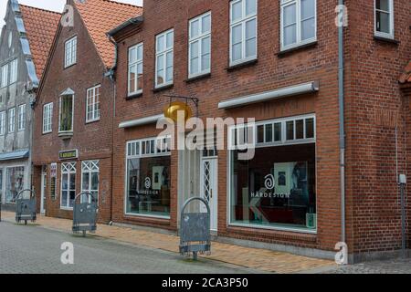 Denmark, Copenhagen, 21.02.2019: central street in a small town, shopping street, shops Stock Photo