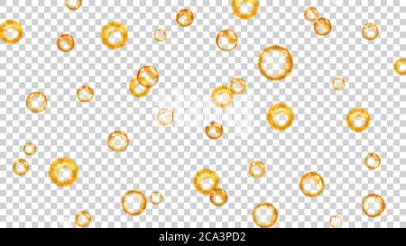 Translucent bubbles or water drops of different sizes in yellow colors on transparent background. Transparency only in vector format Stock Vector