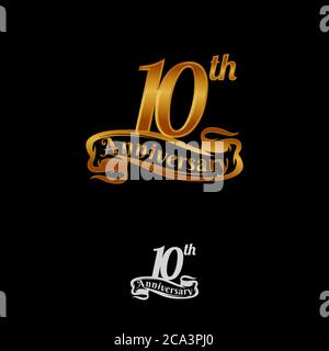 10 years anniversary celebration design with thin number shape golden color for special celebration event Stock Vector