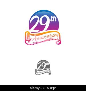 29 years anniversary logo template isolated on white, black and white stamp 29th anniversary icon label with ribbon Stock Vector