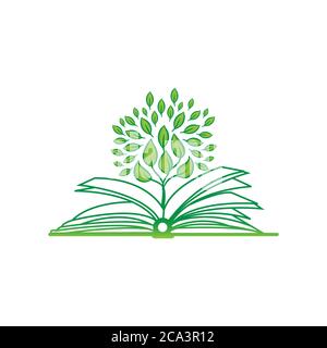 Vector abstract logo design template - online education and learning concept - tree and book icon - emblem for courses, classes and schools Stock Vector