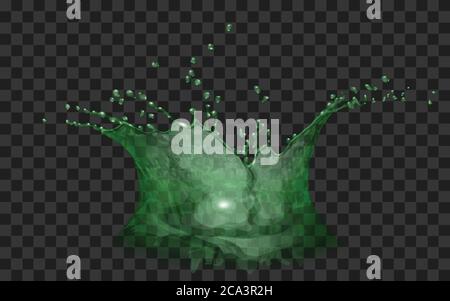 Translucent water crown with drops. Splash in green colors, isolated on transparent backdrop. For used on dark backgrounds. Transparency only in vecto Stock Vector