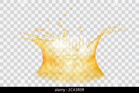 Translucent water crown with drops. Splash in yellow colors, isolated on transparent backdrop. For used on light backgrounds. Transparency only in vec Stock Vector