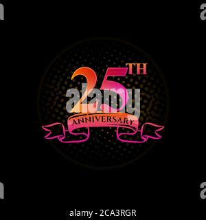 Celebrating the 25th anniversary logo, with gold rings and gradation ribbons isolated on a black background. Stock Vector