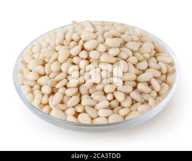Shelled cedar pine nuts isolated on white background with clipping path Stock Photo