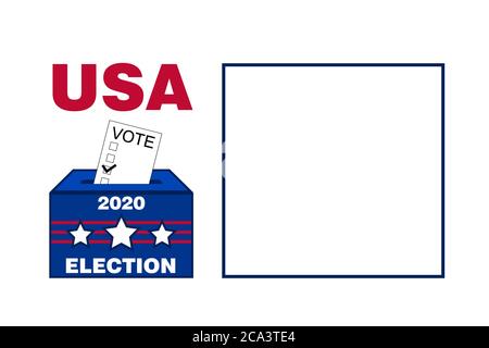 blank white background 2020 usa american election voting ballot box graphic with red blue text presentation banner poster invitation flyer illustratio Stock Photo