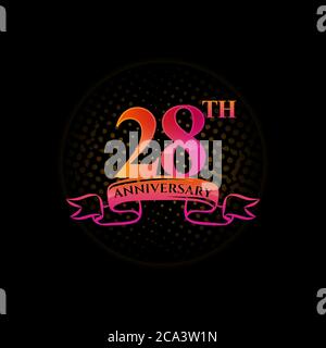 Celebrating the 28th anniversary logo, with gold rings and gradation ribbons isolated on a black background. Stock Vector