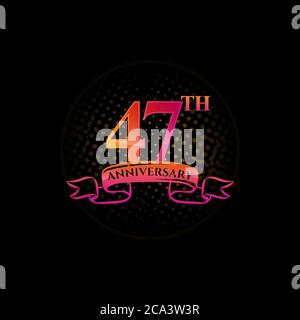 Celebrating the 47th anniversary logo, with gold rings and gradation ribbons isolated on a black background. Stock Vector
