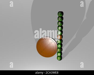 3D illustration of CORONAVIRUS graphics and text around the icon made by metallic dice letters for the related meanings of the concept and presentations. china and mask Stock Photo