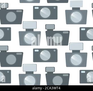 Seamless pattern with flat cameras in row. Vector background for your creativity Stock Vector