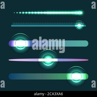 Set of glowing sliders. Set of sliders with loading. Vector element for web sites, banners and your design Stock Vector