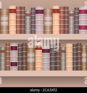 Seamless border of shelf with old books.Realistic books in row separately from the background Stock Vector
