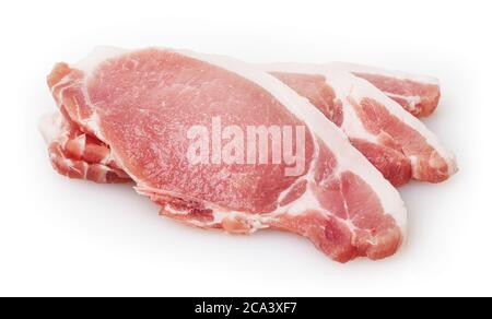 Three piece of raw pork meat isolated on white background with clipping path Stock Photo