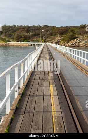 A portrait view of the Granite Island Causeway located in Victor Harbor South Australia on August 3 2020 Stock Photo