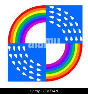 logo rainbow raindrops blue square on a white isolated background. Vector image Stock Vector