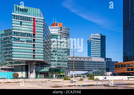 View on Donau City Buildings with Construction Area in Danube City, Vienna, Austria, Europe Stock Photo