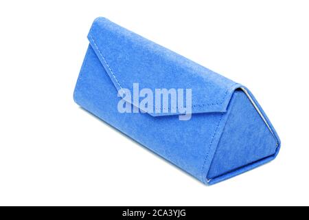 eyewear shopping blue gift box, isolated on a white background, mockup with copy space for text side view. Stock Photo