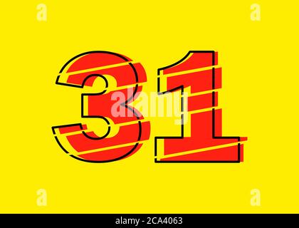 Modern Red 31 Number Design Vector Illustration. Numeral Vector Trendy ...