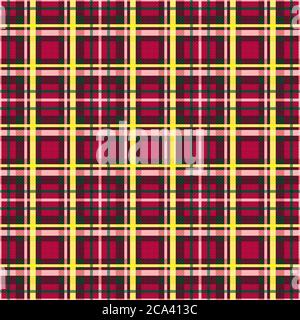Contrast multicolor tartan Scottish seamless pattern in red, green and yellow hues, texture for tartan, plaid, tablecloths, clothes, bedding, blankets Stock Vector
