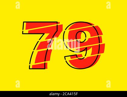 Glitch Modern Red 79 Number Design Vector Illustration. Numeral Vector Trendy Flat Line Style. Vector Elements Illustration Template for Web Design or Stock Vector