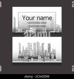 Template two-sided business card with skyscrapers and place for text. Business card for realtors, architects, builders
