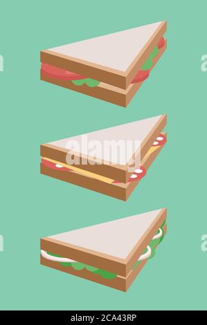 Vector flat illustration of isometric sandwich. Vector element for your creativity Stock Vector