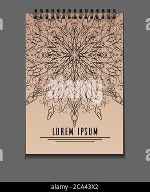 Template notebook on springs with freehand mandala and place for text. Vector element for your design Stock Vector