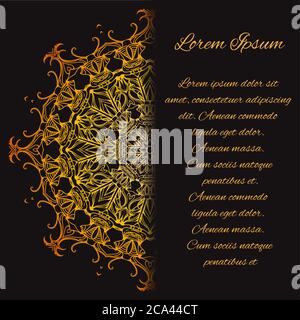 Gold vintage card with doodle pattern and place for text. Circular luxury pattern. Card Template. Stock Vector