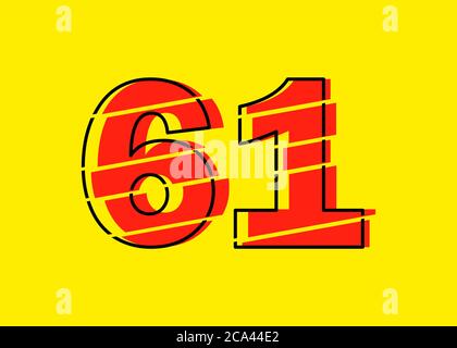 Modern Red 61 Number Design Vector Illustration. Numeral Vector Trendy ...