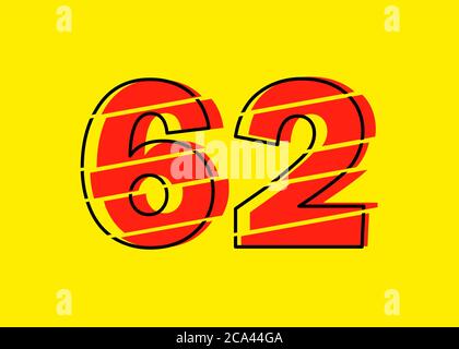 Modern Red 62 Number Design Vector Illustration. Numeral Vector Trendy ...
