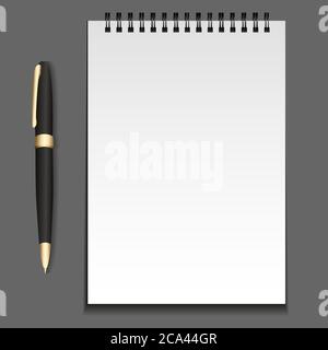 Vector notepad template on springs with a pen. Vector element for your creativity Stock Vector