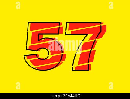 Glitch Modern Red 57 Number Design Vector Illustration. Numeral Vector Trendy Flat Line Style. Vector Elements Illustration Template for Web Design or Stock Vector