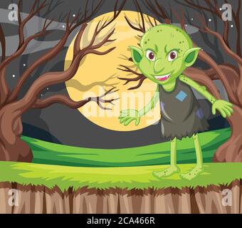 Goblin in standing position in cartoon character on background illustration Stock Vector